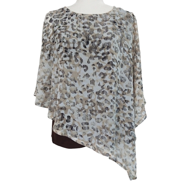 Chico's Tan Abstract Animal Print Layered Poncho Cape Attached Tank Top Modern - Picture 1 of 8